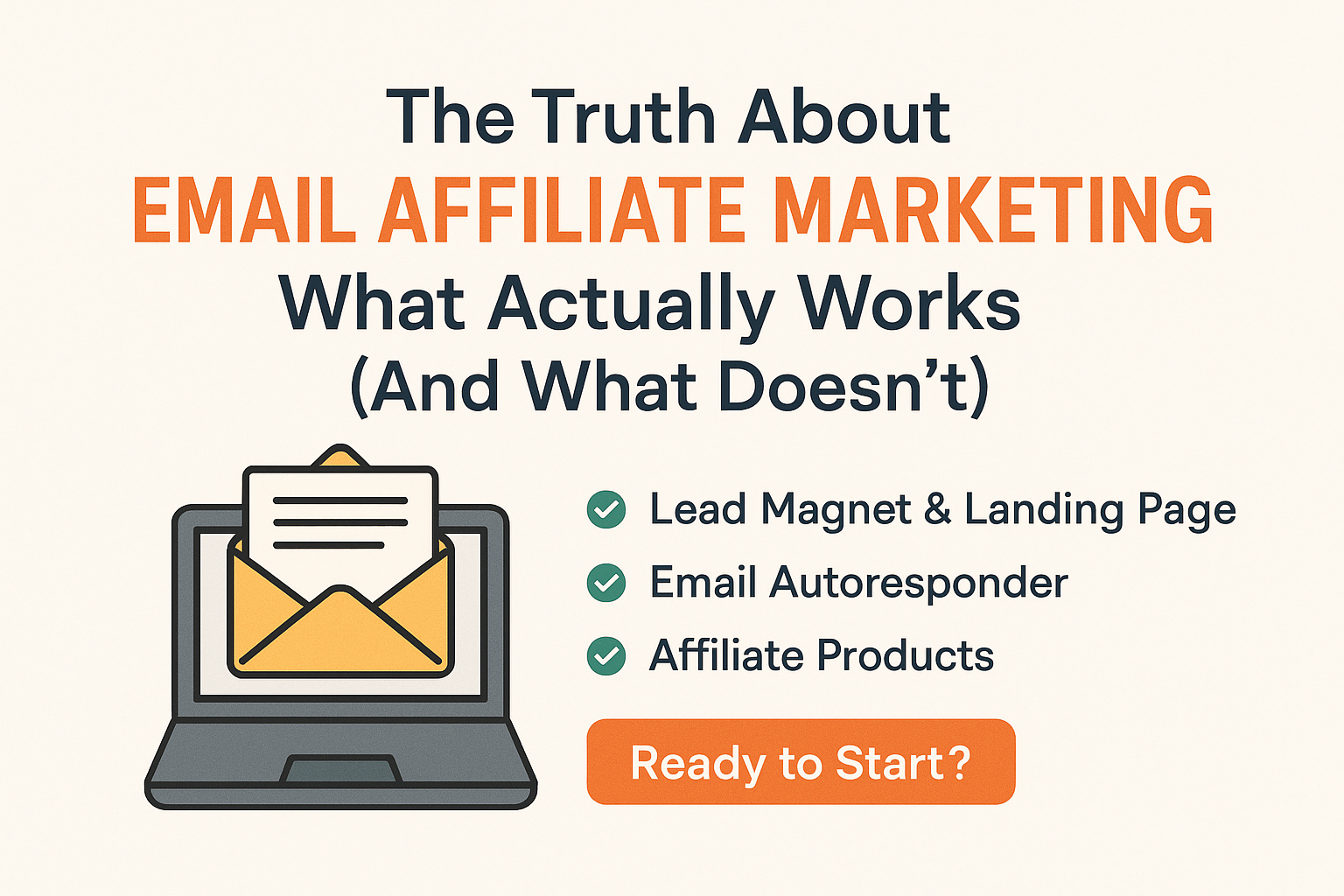 Illustration of a laptop with an email icon, promoting key steps to succeed in email affiliate marketing.