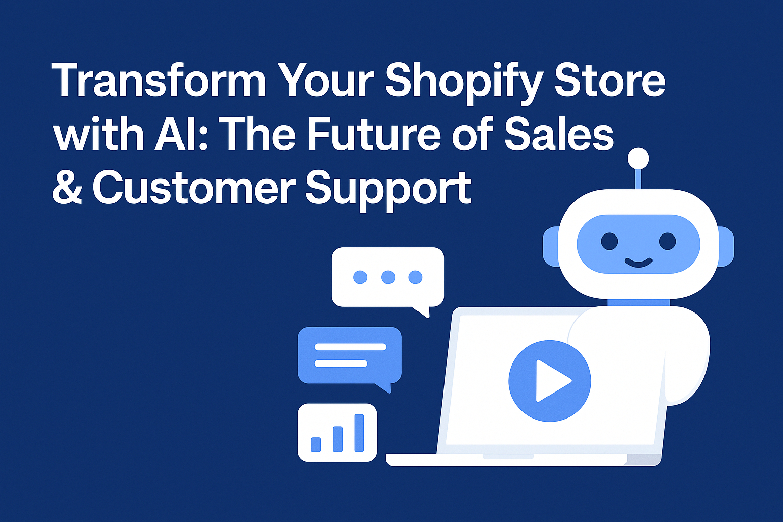 AI chatbot assistant next to a laptop screen with chat bubbles and analytics icons,