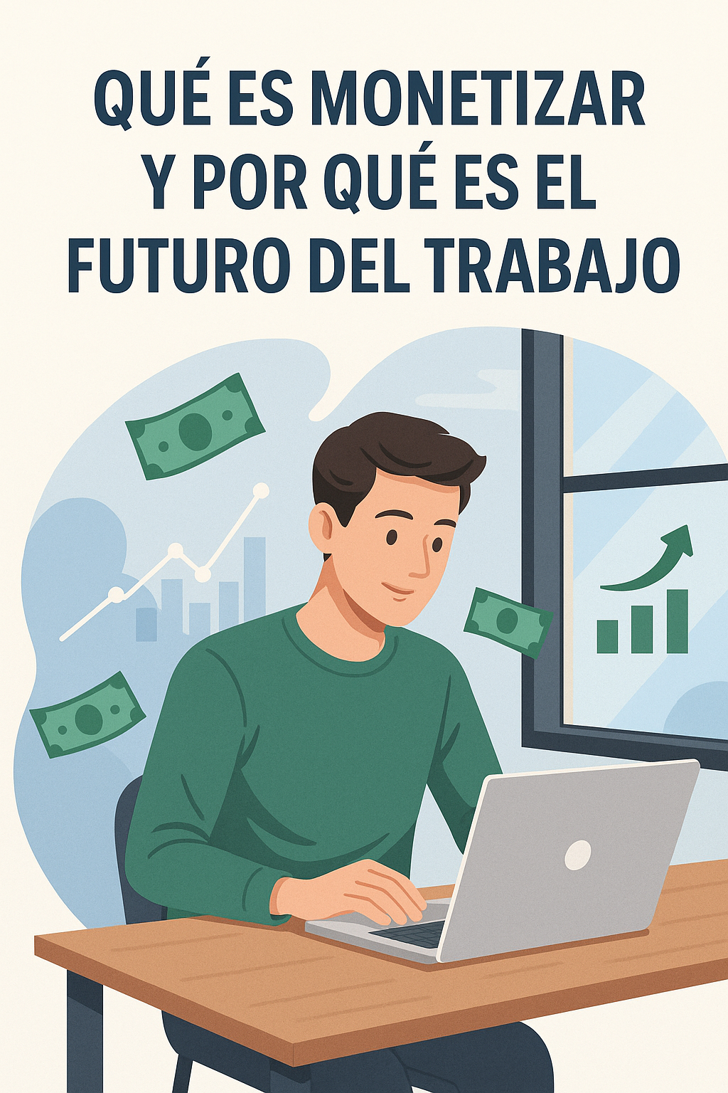 Persona joven trabajando online mientras genera ingresos digitales.