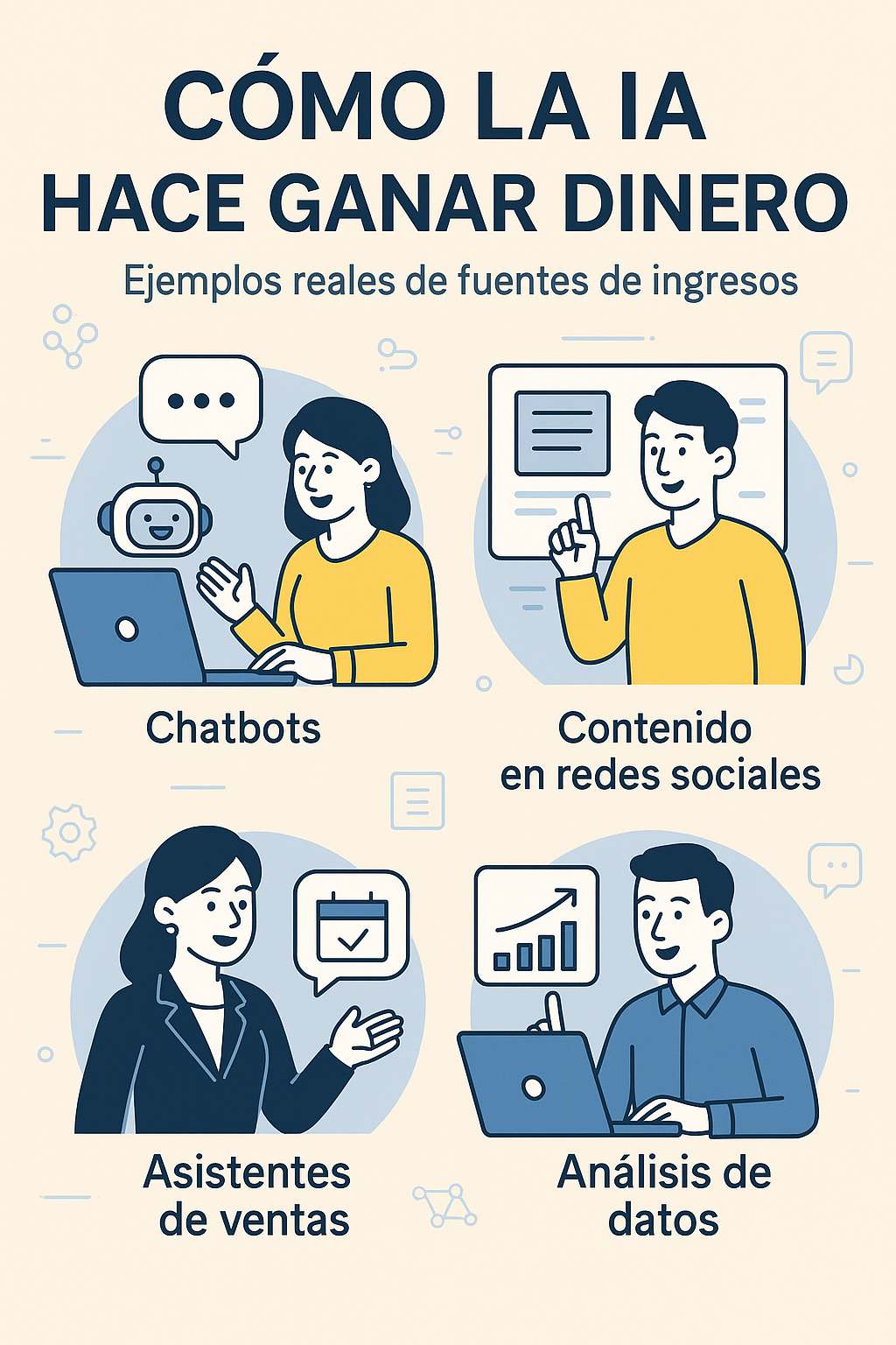 Ilustración que muestra formas de ganar dinero con IA