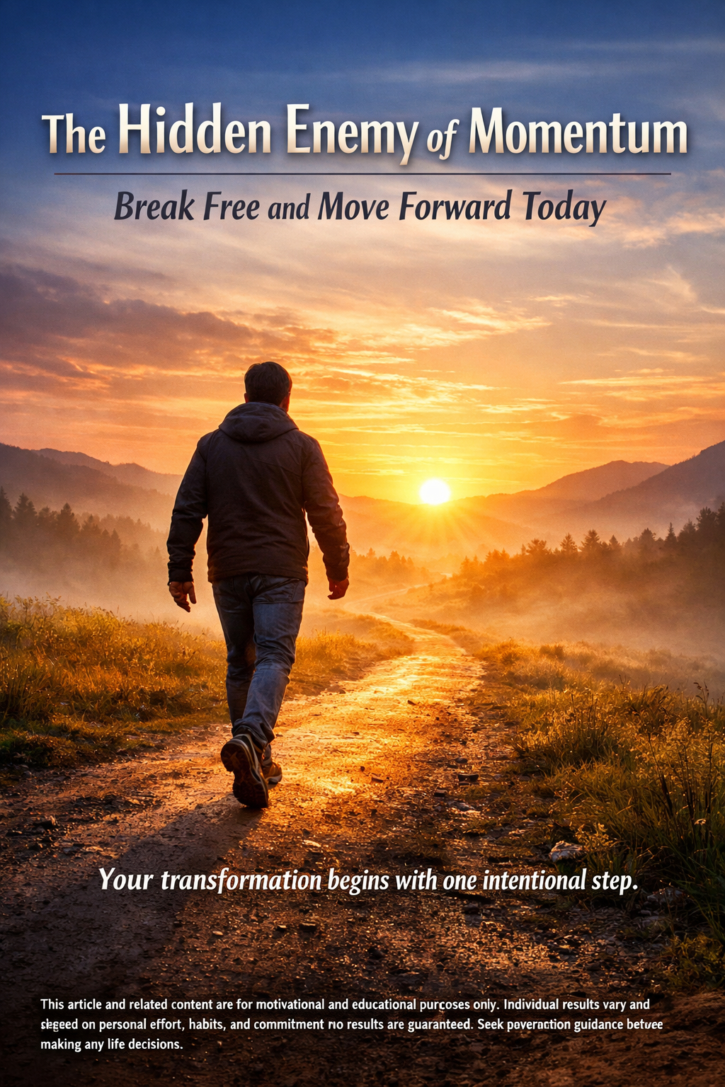 A person stepping forward confidently on a sunrise path, symbolizing clarity, action, and momentum.
