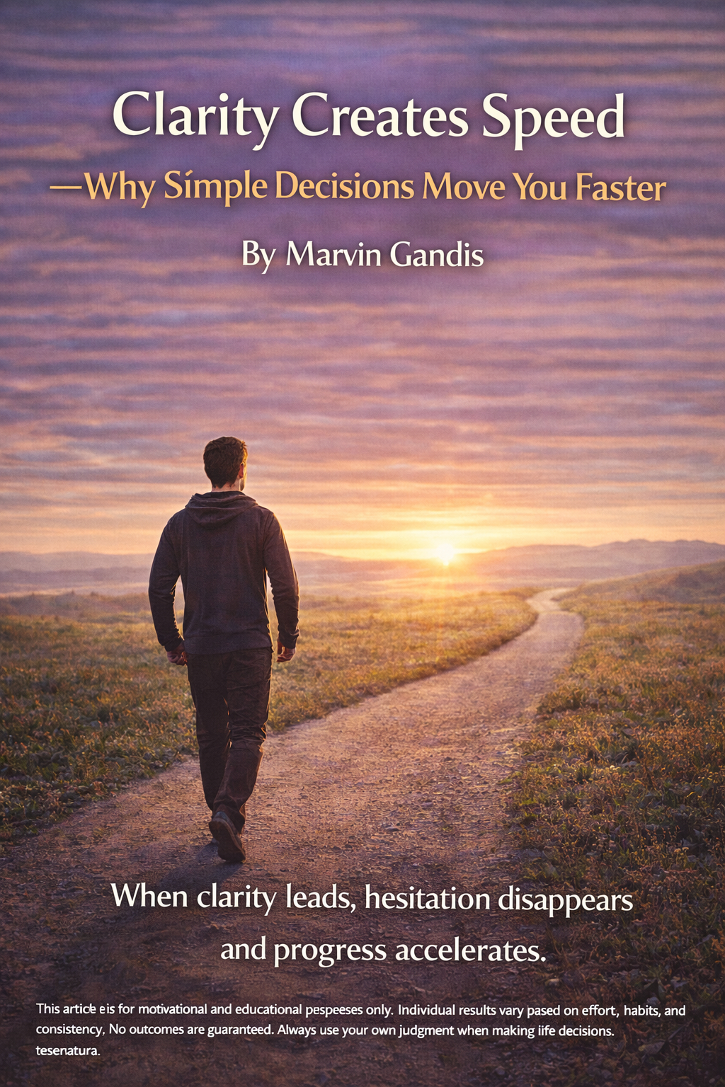 A person walking confidently along a clear, open path toward the horizon, symbolizing clarity, decisive action, and forward momentum.