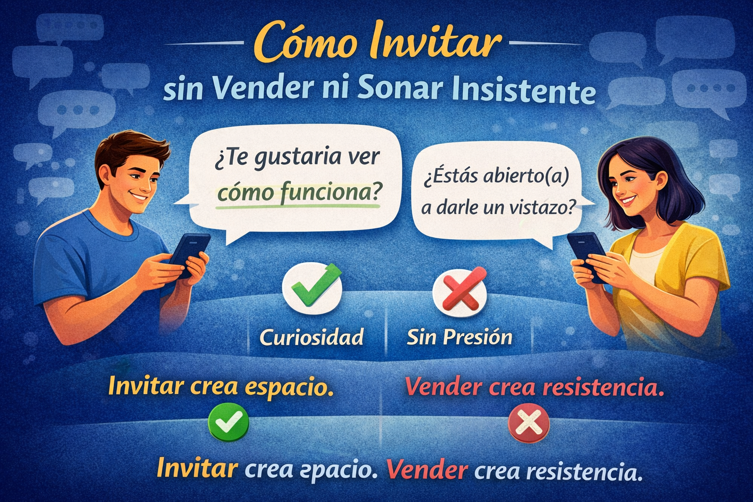 Mensajería de invitación basada en curiosidad sin presión ni ventas