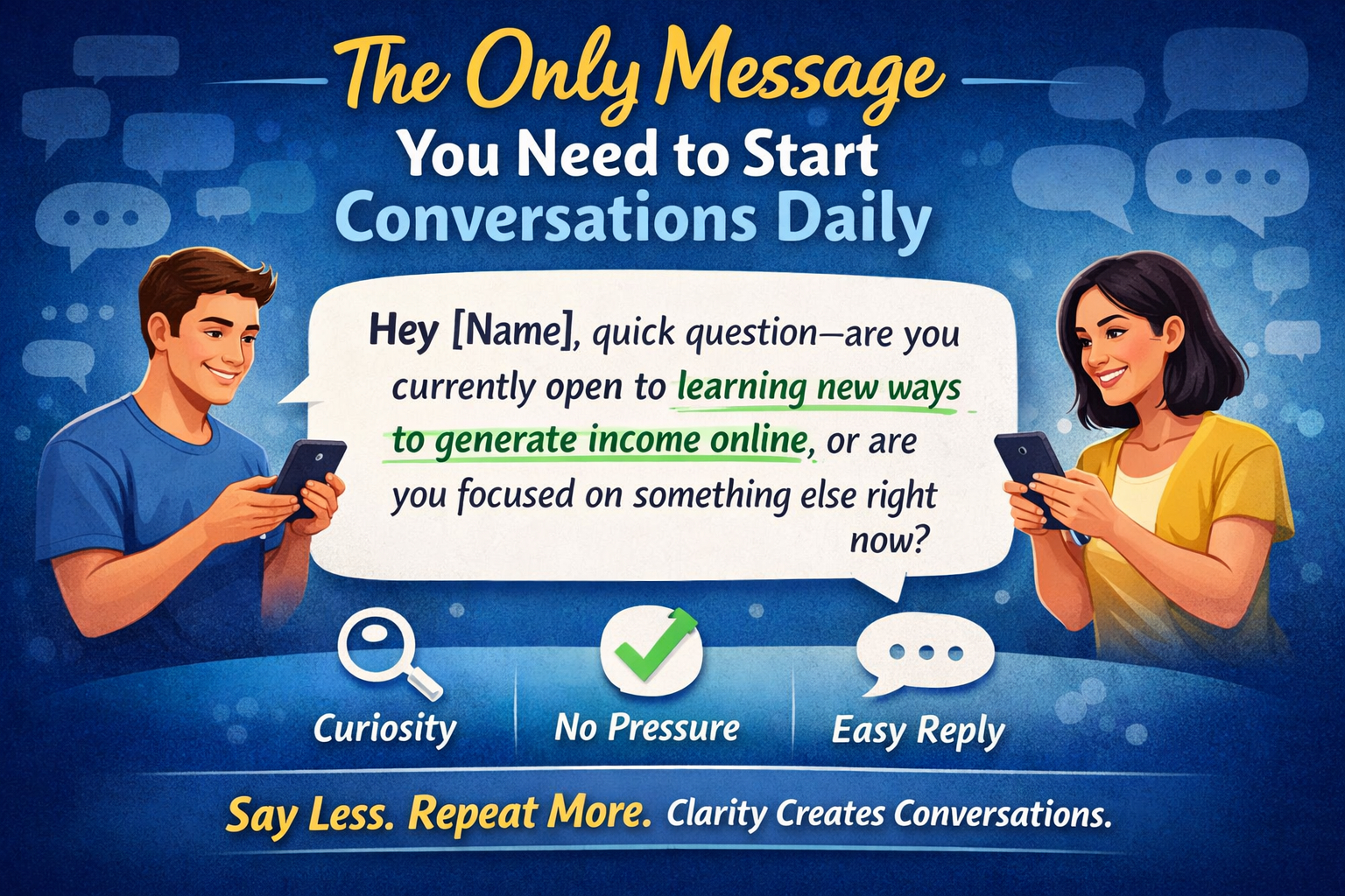 Simple curiosity-based message to start daily online conversations without selling