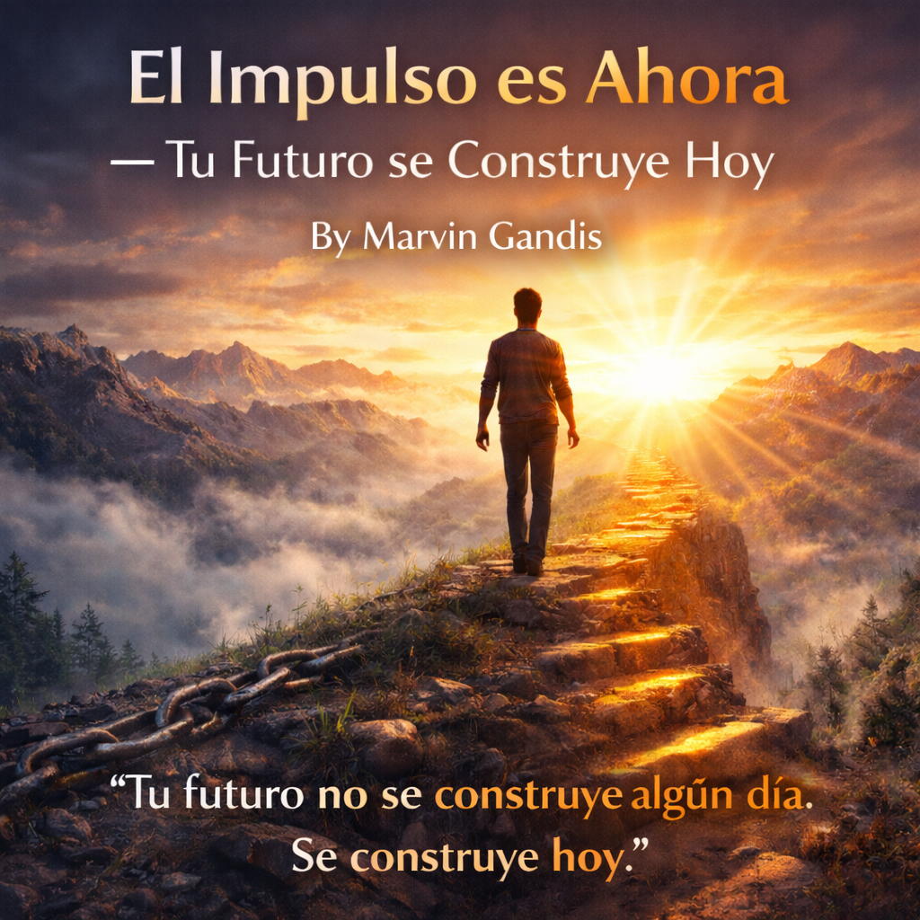 Hombre caminando hacia el amanecer por un camino iluminado con cadenas rotas a sus pies, simbolizando libertad, acción inmediata y la construcción del futuro.