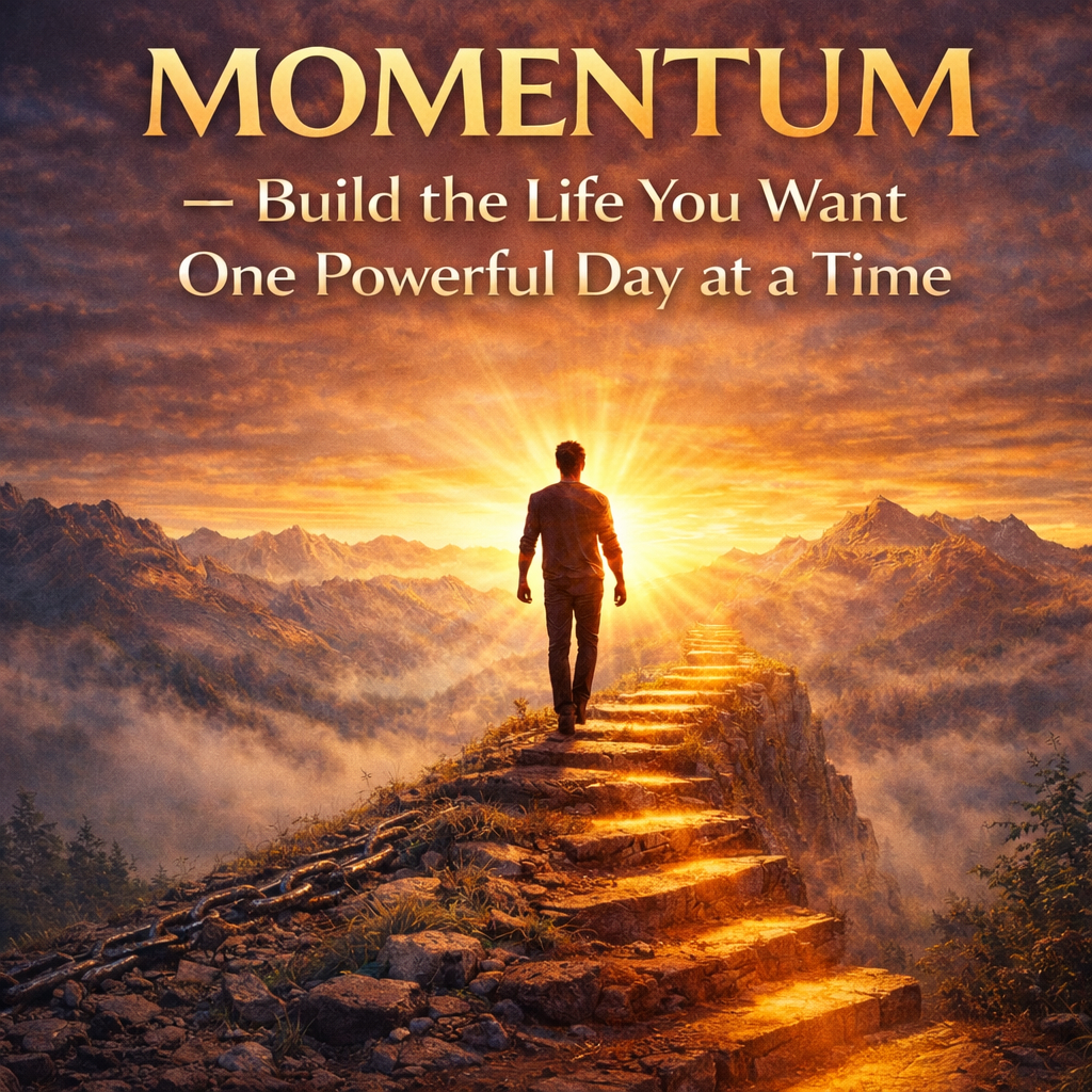 Silhouette walking toward a glowing sunrise along a bright path symbolizing momentum, personal growth, and building a powerful future.