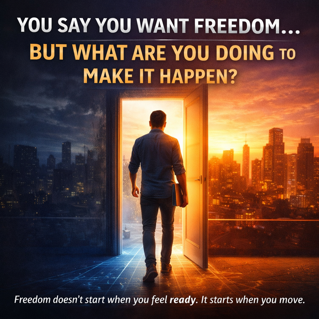 Digital entrepreneur choosing action and building freedom through consistent habits