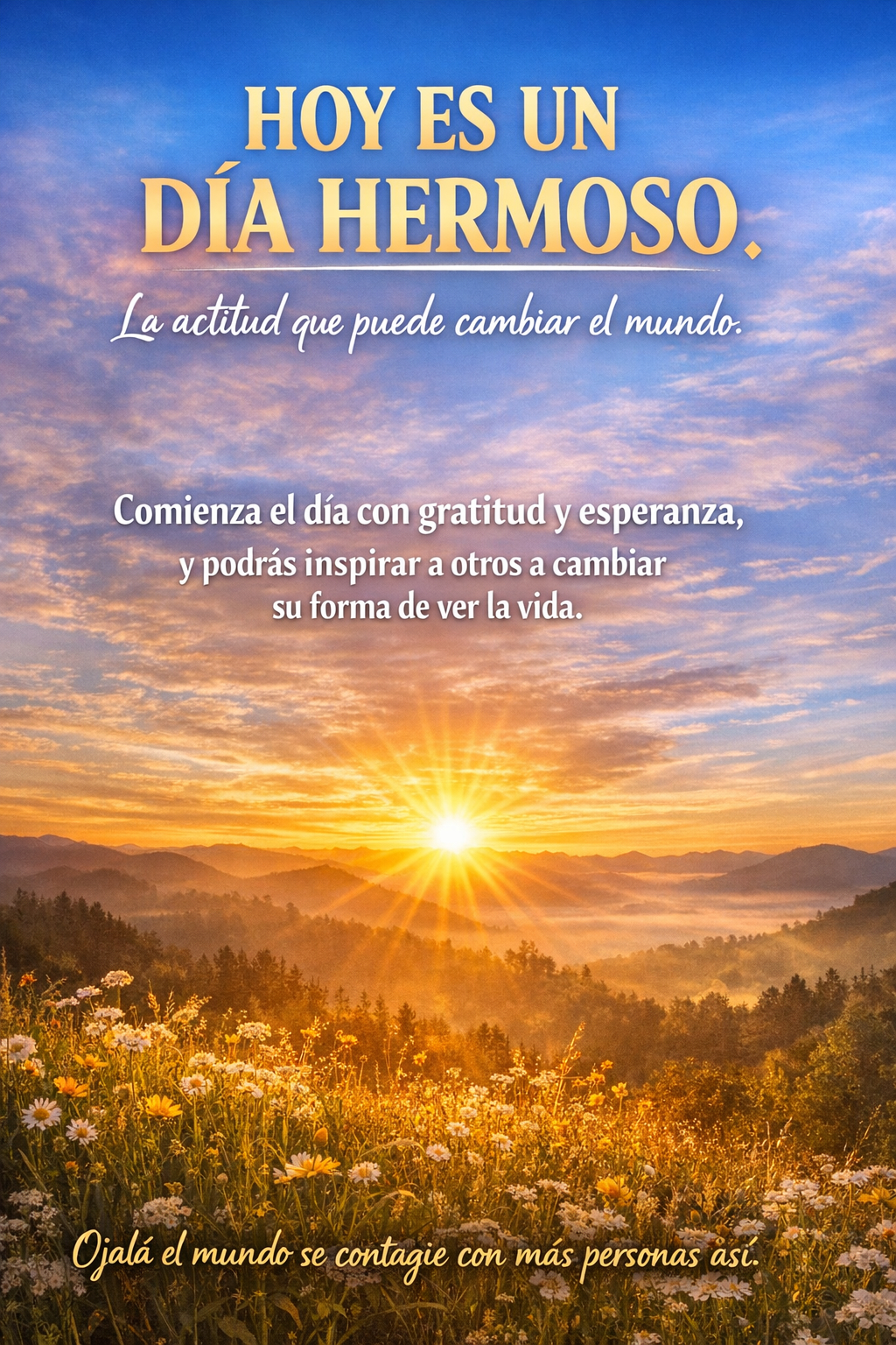 Un amanecer brillante simbolizando un nuevo comienzo lleno de esperanza, gratitud y actitud positiva.