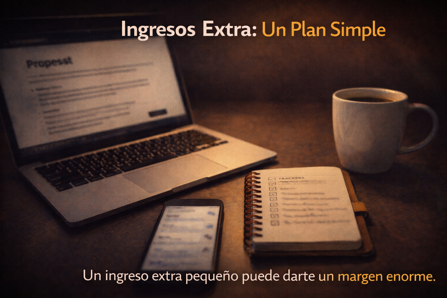 Laptop con propuesta de servicios y checklist simbolizando una segunda fuente de ingresos en tiempos inciertos.