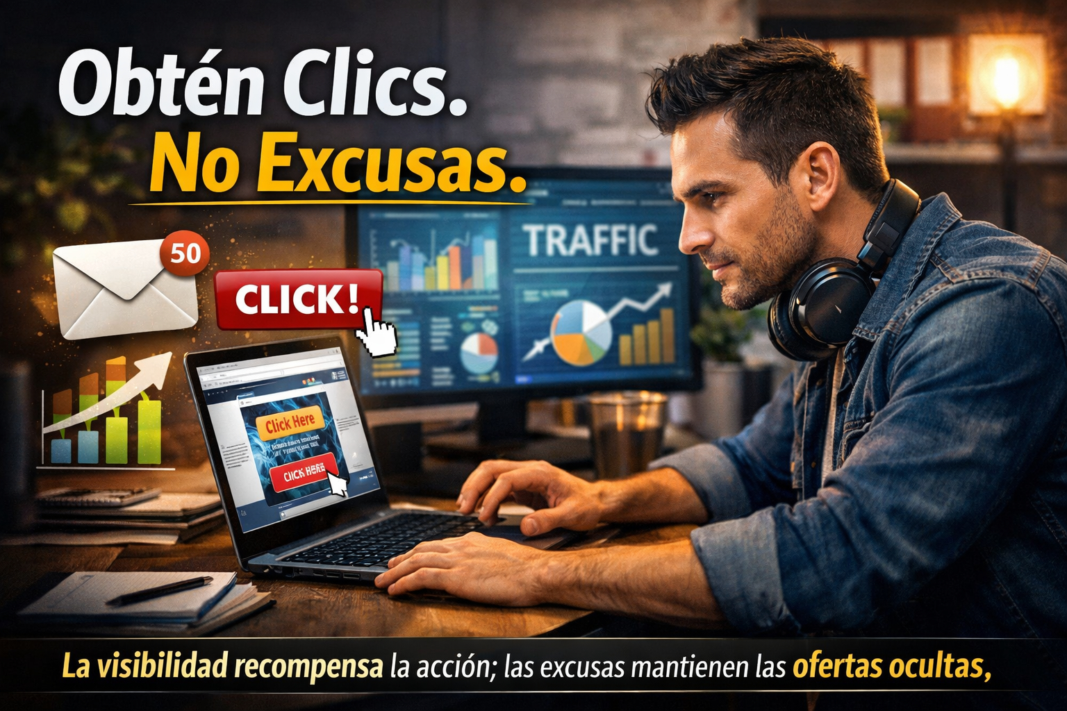 Marketer digital enfocado en conseguir clics y visibilidad mediante promoción online