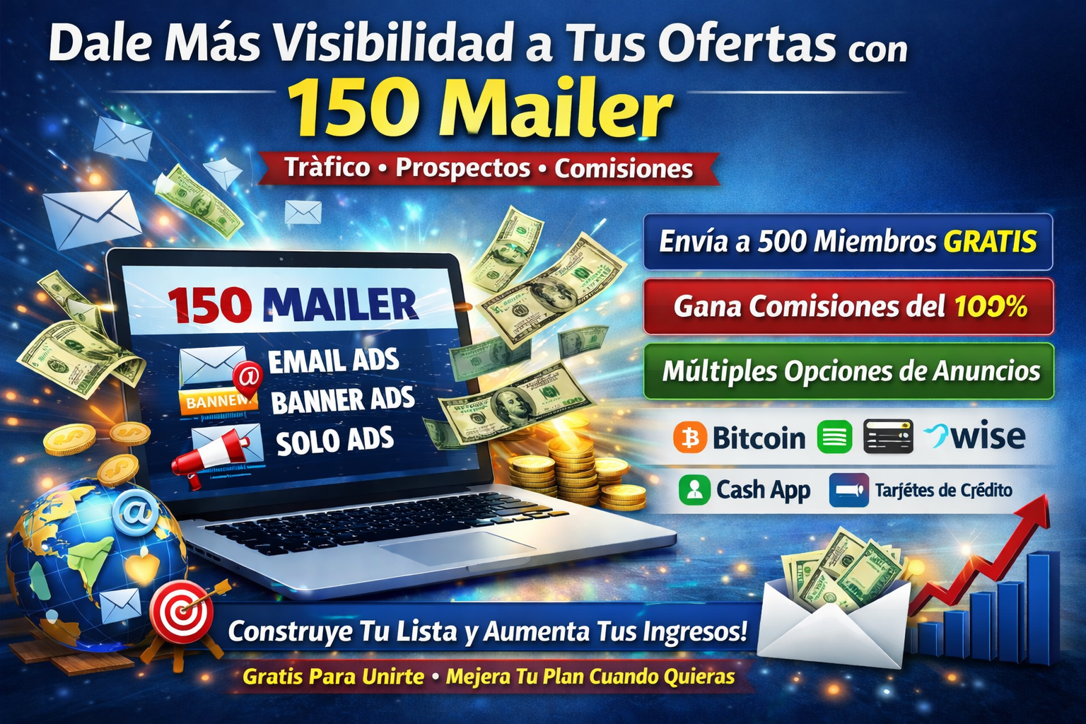 Computadora portátil mostrando herramientas de email marketing y publicidad para generar tráfico y promocionar ofertas de afiliados