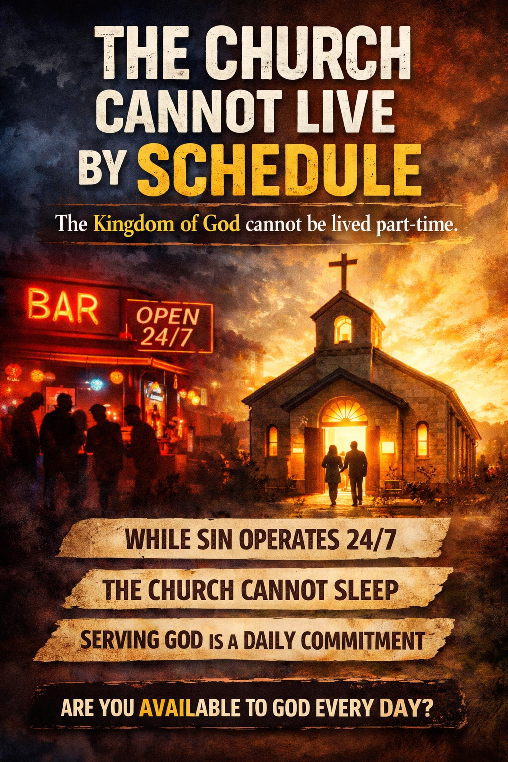 Christian article about the need for the Church to live with daily commitment, obedience, and spiritual fire beyond Sunday services.