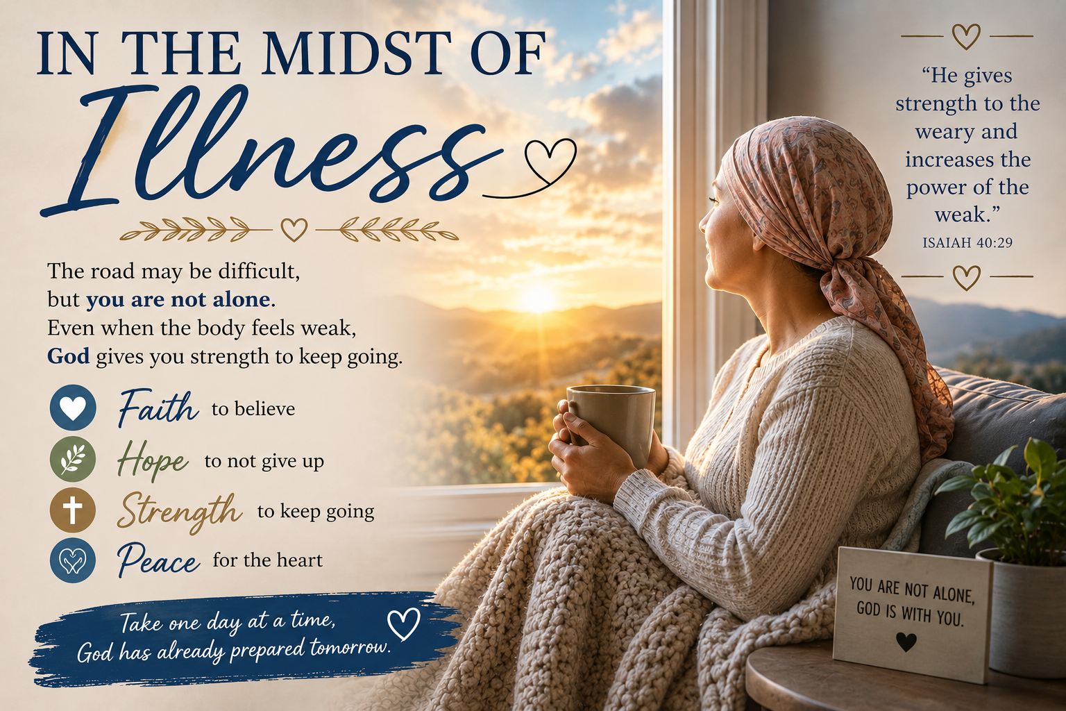 A person sitting near a window with soft light, representing hope, faith, and inner strength in the midst of illness.