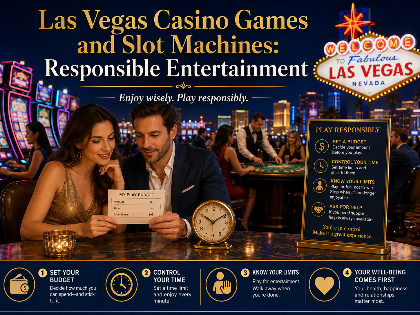 Adult visitors enjoying casino games and slot machines responsibly during a trip to Las Vegas.