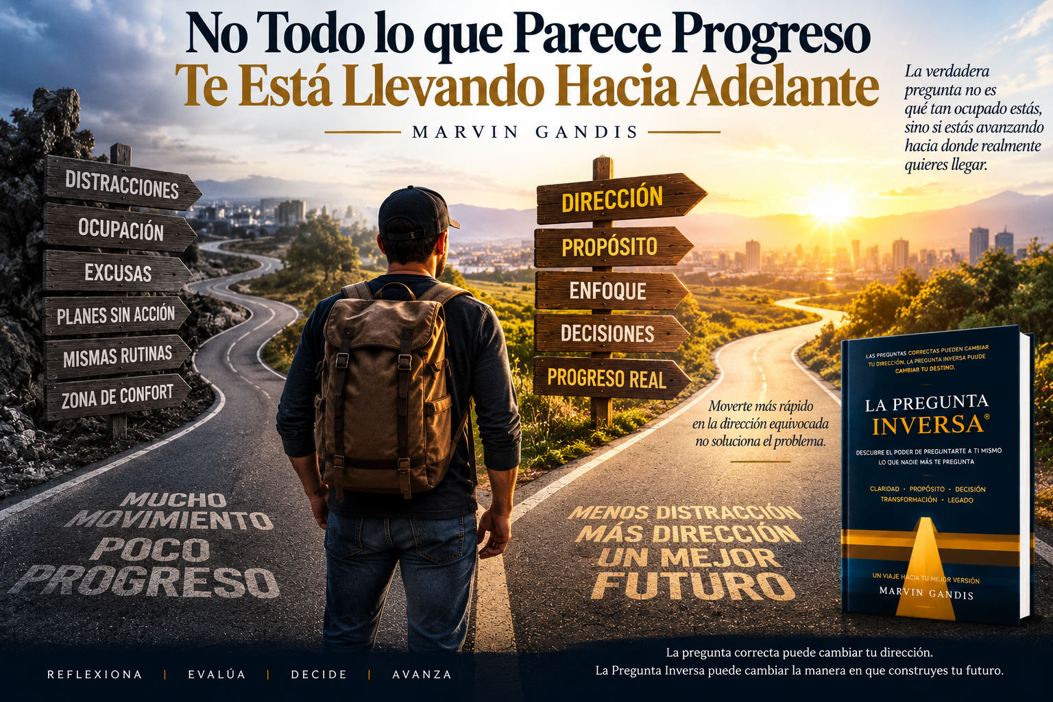 No todo lo que parece progreso te está llevando hacia adelante, reflexión de Marvin Gandis sobre movimiento, dirección, propósito y progreso verdadero.
