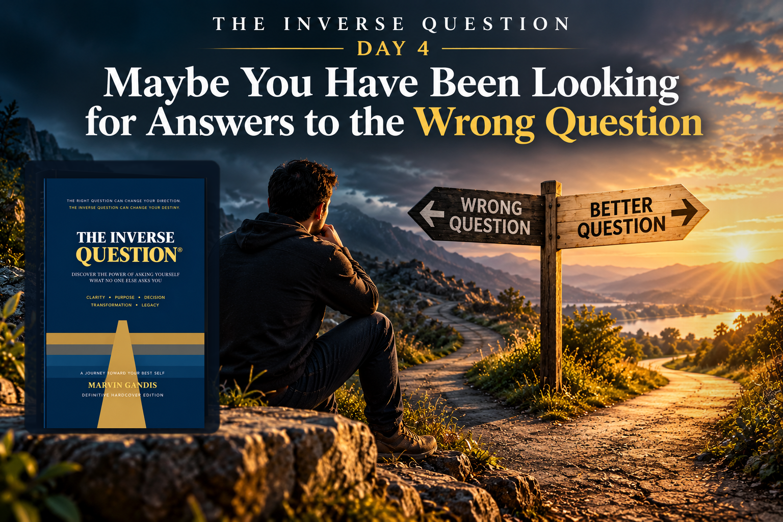 The Inverse Question Day 4 by Marvin Gandis, exploring how asking the wrong question can lead to the wrong answer and how better questions improve clarity and decision-making.